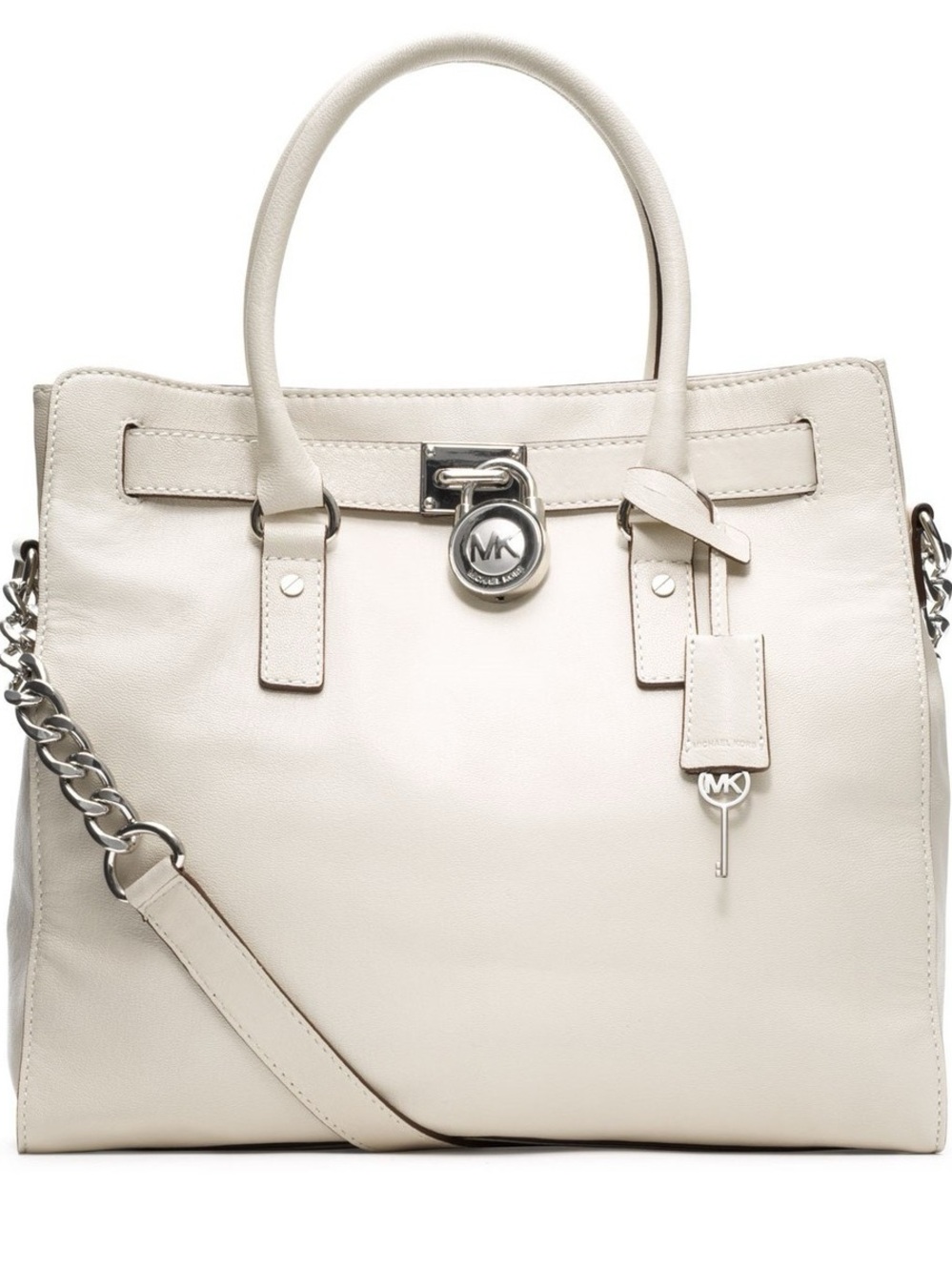 Michael Kors Ivory Leather Satchel with Silver Hardware